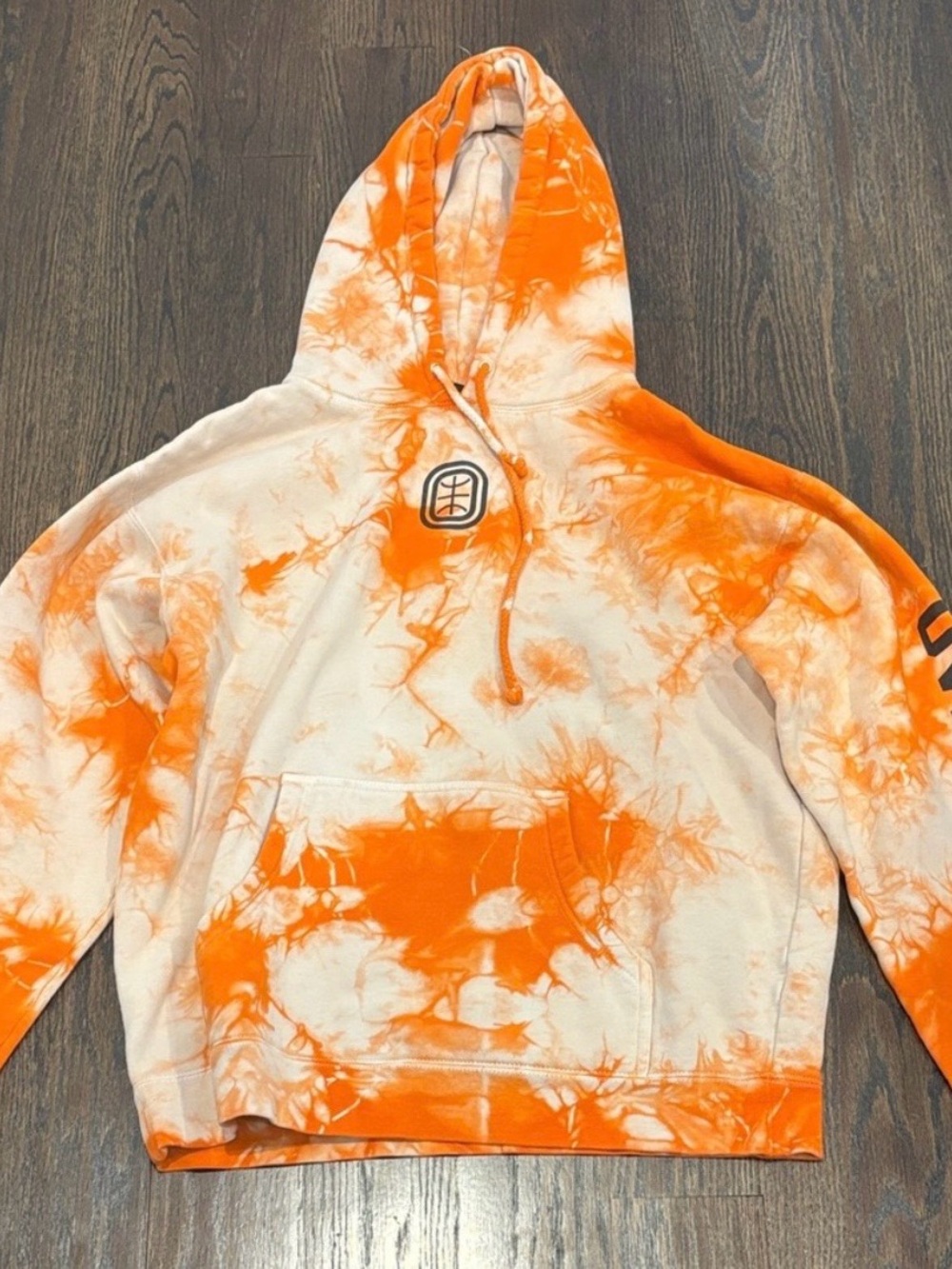 Overtime mens Tie-Dye Orange and White Pullover Hoodie